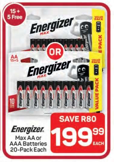Energizer Max AA or AAA Batteries 20-Pack
