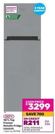 DEFY 157 L Top Freezer Metallic Fridge (DAD239)