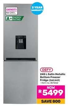Defy 245 L Satin Metallic Bottom Freezer Fridge (DAC449)