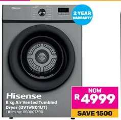 Hisense 8 kg Air Vented Tumbled Dryer (DV1W801UT)