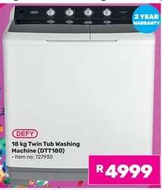 Defy 18 kg Twin Tub Washing Machine (DTT180)