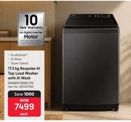 17.5 kg Bespoke AI Top Load Washer with AI Wash