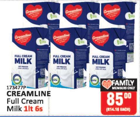 CREAMLINE Full Cream Milk 1lt 6s