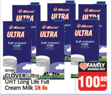 CLOVER Ultra UHT Long Life Full Cream Milk 1lt 6s