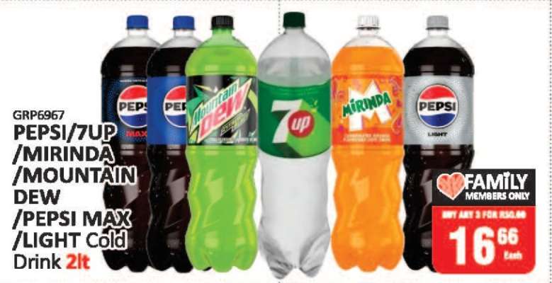 PEPSI/7UP/MIRINDA/MOUNTAIN DEW/PEPSI MAX/LIGHT Cold Drink 2lt