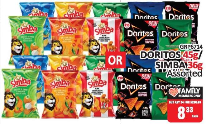 DORITOS 45g / SIMBA 36g Assorted