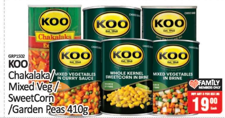 KOO Chakalaka/Mixed Veg/SweetCorn/Garden Peas 410g