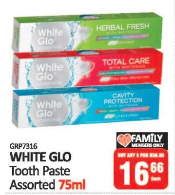 WHITE GLO Tooth Paste Assorted 75ml
