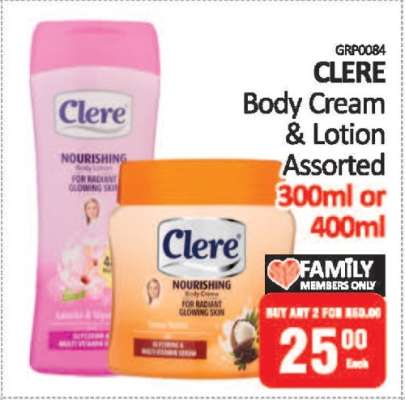 Clere Body Cream & Lotion Assorted