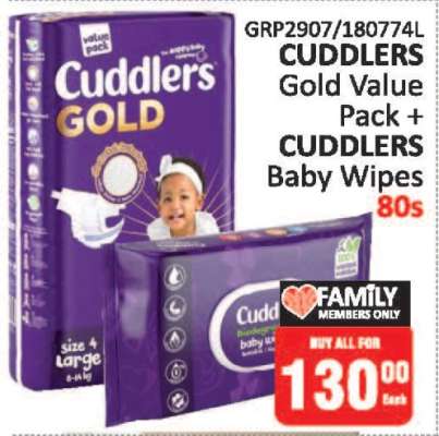 CUDDLERS Gold Value Pack + CUDDLERS Baby Wipes 80s