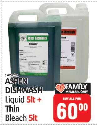 ASPEN DISHWASH Liquid 5lt + Thin Bleach 5lt