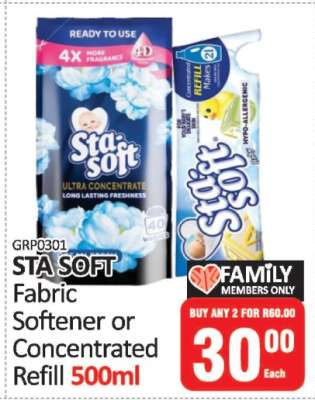 STA SOFT Fabric Softener or Concentrated Refill 500ml