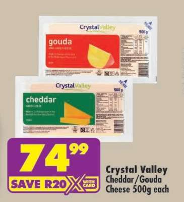 CRYSTAL VALLEY CHEDDAR/GOUDA CHEESE 500g