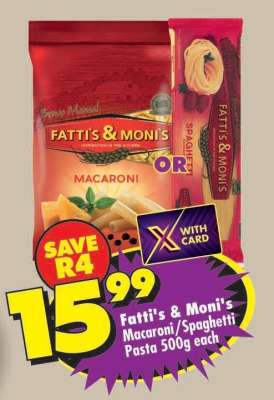 FATTI'S & MONI'S MACARONI/SPAGHETTI PASTA 500g each