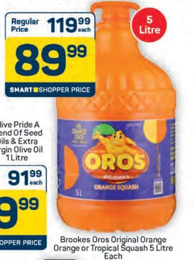 Brookes Oros Original Orange or Tropical Squash 5 Litre
