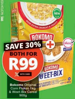Bokomo Original Corn Flakes 1kg & Weet-Bix Cereal 900g