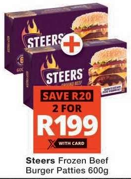 Steers Frozen Beef Burger Patties 600g