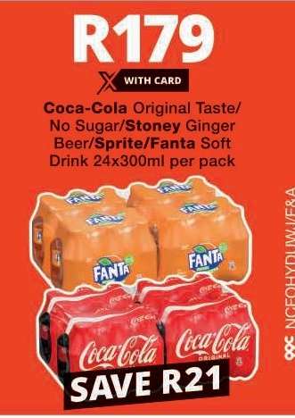 Coca-Cola Original Taste/No Sugar/Stoney Ginger Beer/Sprite/Fanta Soft Drink 24x300ml per pack