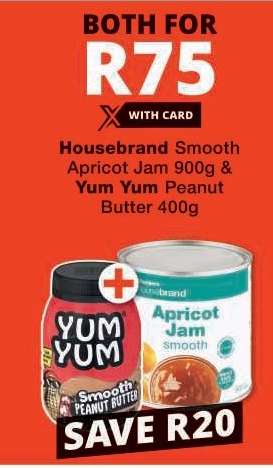 Housebrand Smooth Apricot Jam 900g & Yum Yum Peanut Butter 400g