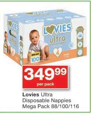 Lovies Ultra Disposable Nappies Mega Pack 88/100/116