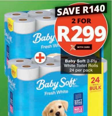 Baby Soft 2-Ply White Toilet Rolls