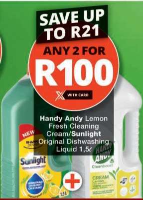 Handy Andy Lemon Fresh Cleaning Cream/Sunlight Original Dishwashing Liquid 1.5L