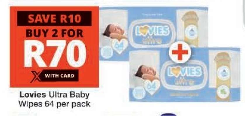 Lovies Ultra Baby Wipes 64 Per Pack