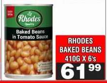 RHODES BAKED BEANS 410G X 6's
