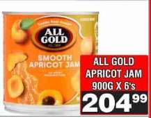 ALL GOLD APRICOT JAM 900G X 6's