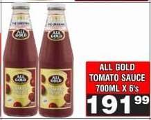 ALL GOLD TOMATO SAUCE 700ML X 6's