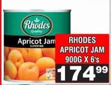 RHODES APRICOT JAM 900G X 6's
