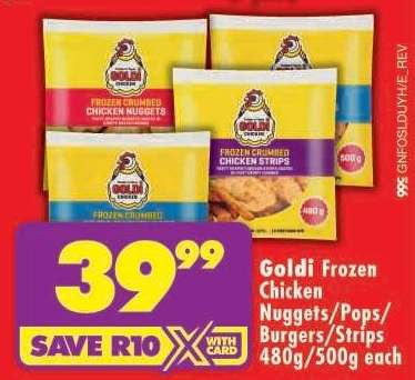 Goldi Frozen Chicken Nuggets/Pops/Burgers/Strips 480g/500g each