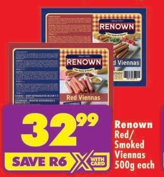 RENOWN RED/SMOKED VIENNAS 500g each