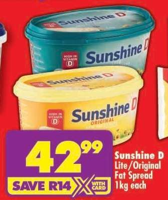 SUNSHINE D LITE/ORIGINAL FAT SPREAD 1kg each