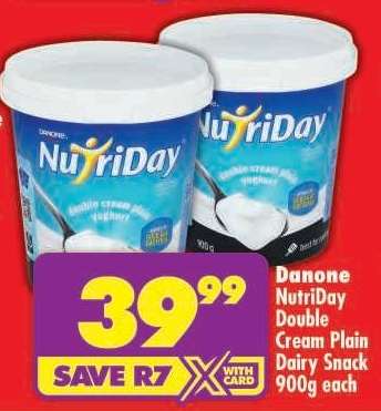 Danone NutriDay Double Cream Plain Dairy Snack 900g each