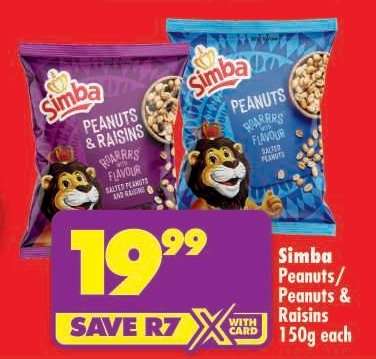 SIMBA PEANUTS/PEANUTS & RAISINS 150g