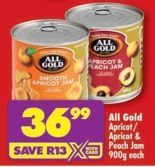 ALL GOLD APRICOT/APRICOT PEACH JAM 900g each