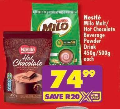Nestlé Milo Malt/Hot Chocolate Beverage Powder Drink 450g/500g each