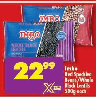 Imbo Red Speckled Beans/Whole Black Lentils 500g each