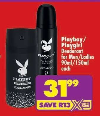 Playboy/Playgirl Deodorant for Men/Ladies 90ml/150ml each
