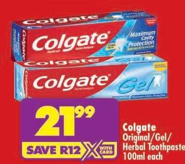 COLGATE ORIGINAL/GEL/HERBAL TOOTHPASTE 100ml each