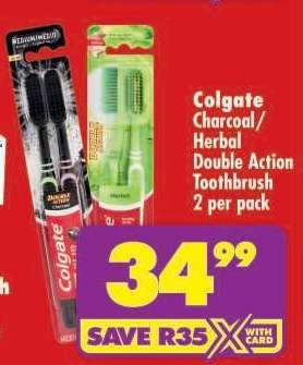 Colgate Charcoal/Herbal Double Action Toothbrush 2 per pack