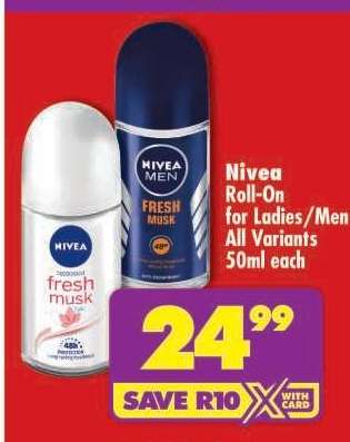 NIVEA ROLL-ON FOR LADIES/MEN all variants 50ml each