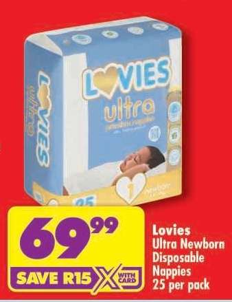 LOVIES ULTRA NEWBORN DISPOSABLE NAPPIES 25 per pack