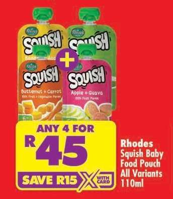 RHODES SQUISH BABY FOOD POUCH all variants 110ml