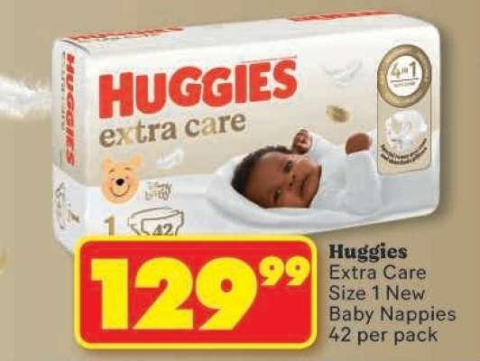 Huggies Extra Care Size 1 New Baby Nappies 42 per pack