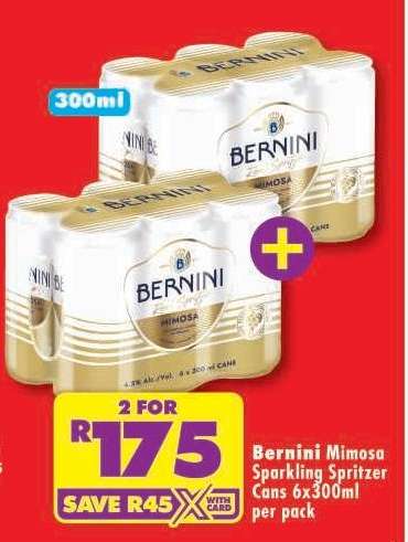 Bernini Mimosa Sparkling Spritzer Cans 6x300ml per pack