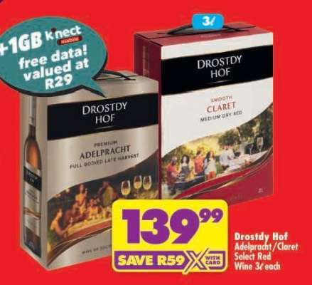 Drostdy Hof Adelpract/Claret Select Red Wine 3ℓ each