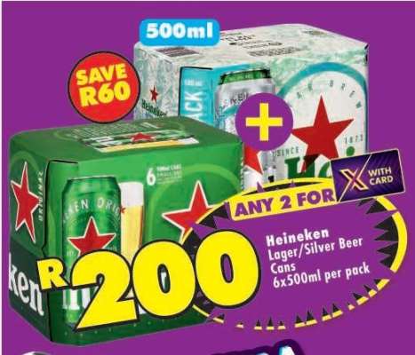 Heineken Lager/Silver Beer Cans 6x500ml per pack