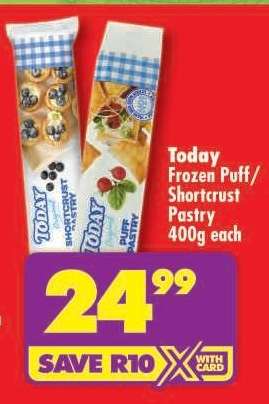 Today Frozen Puff/Shortcrust Pastry 400g each